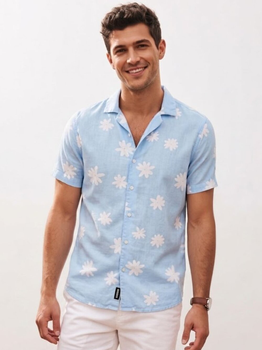 Hollister Men's Blue Shirt Floral Button Up Short Sleeve Summer Style Profile XS